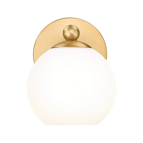 Unbranded Neoma 5.25 in. 1 Light Modern Gold Wall Sconce Light with Opal Etched Glass Shade with No Bulbs Included