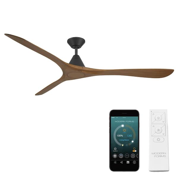 Carve 72 in. Smart Indoor/Outdoor Matte Black/Distressed Koa Standard Ceiling Fan and Remote