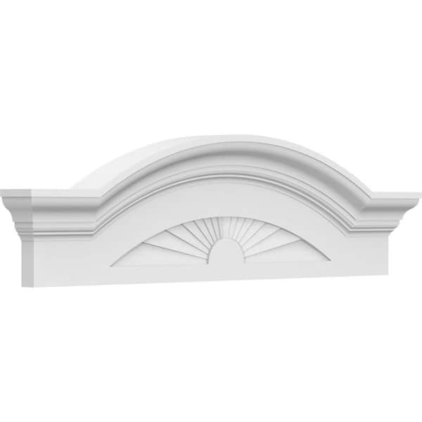 Ekena Millwork 2-1/2 in. x 30 in. x 8-1/2 in. Segment Arch W/ Flankers Sunburst Architectural Grade PVC Pediment