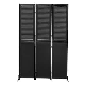6 ft. Black Wooden Folding Privacy Screen, 3-Panel Room Separator Free Standing Wall Dividers, Fireplace Screen