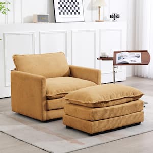 Modern Yellow Corduroy Accent Armchair with Ottoman for Living