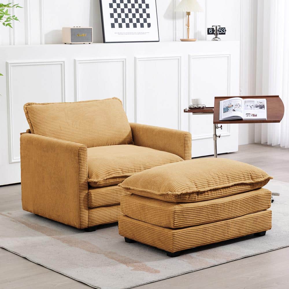 Modern Yellow Corduroy Accent Armchair with Ottoman for Living price history on PriceWatchPro