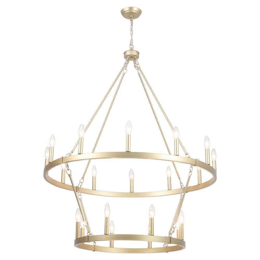 Wiam 40 in. 20-Light Gold 2-Tiers Candle Style Dimmable Farmhouse Wagon Wheel Chandelier for Entryway Living Room Foyer price history on PriceWatchPro