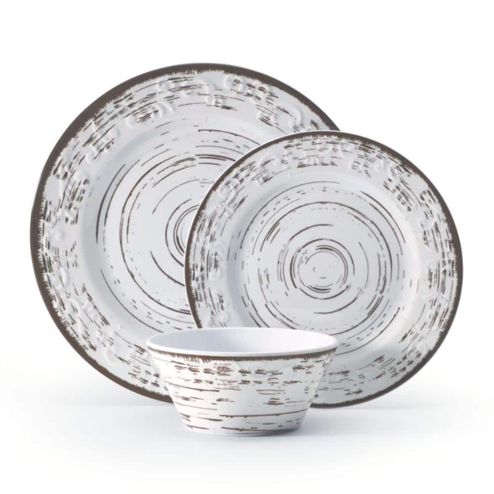 Rustic White Melamine Outdoor Dinnerware Set, Service for 4