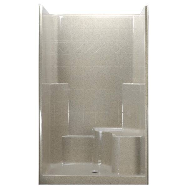 Ella 48 in. x 37 in. x 80 in. 1-Piece Low Threshold Shower Stall in Beach with Right Hand Side, Molded Seat, Center Drain