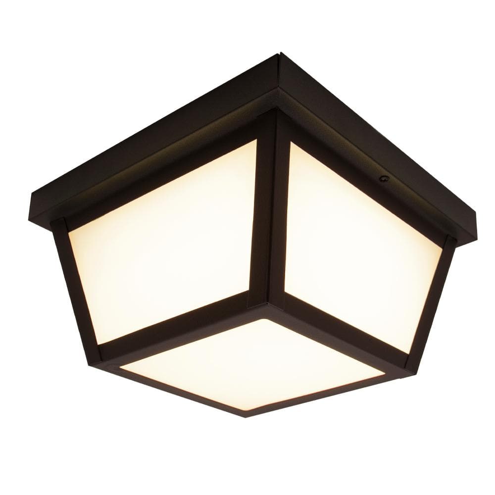 Black Geometric LED Outdoor Ceiling Light with Frosted Glass