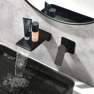 Single Handle Wall Mount Sink Faucet, Matte Black Waterfall Spout Bathroom Bathtub Faucet