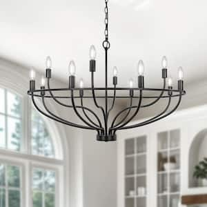 12-Light Black Modern Farmhouse Chandelier with Empire Design for Dining Room, Living Room