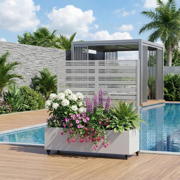 SpassWay White Galvanized Steel Planter Box with Trellis and