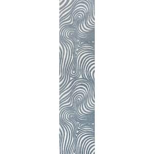 Maribo High-Low Abstract Groovy Striped Dark Blue/Cream 2 ft. x 8 ft. Indoor/Outdoor Runner Rug