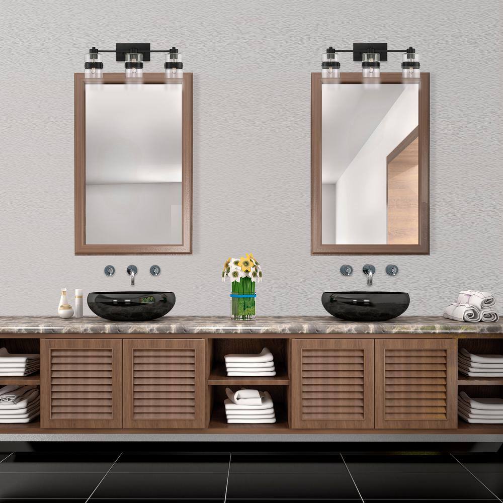 Midnight LA Chic 3-Light Matte Black Bathroom Vanity Light Fixture