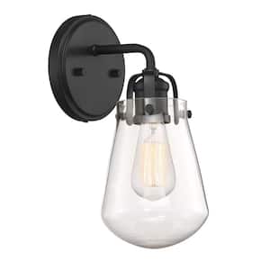 Elliott 5 in. 1-Light Matte Black Industrial Wall Sconce with Clear Glass Shade