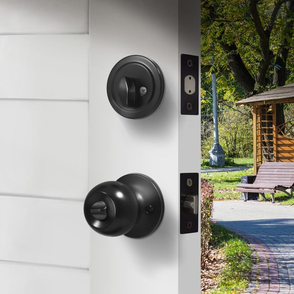 Matte Black Entry Door Knob Set with Single Cylinder Deadbolt