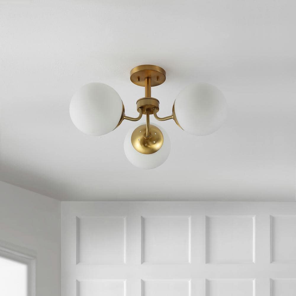 23.5" Brass and Frosted Glass Globe LED Ceiling Light