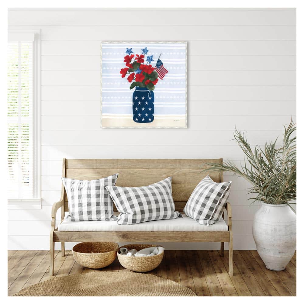 Patriotic Floral Canvas Print with White Frame, 30" x 30"