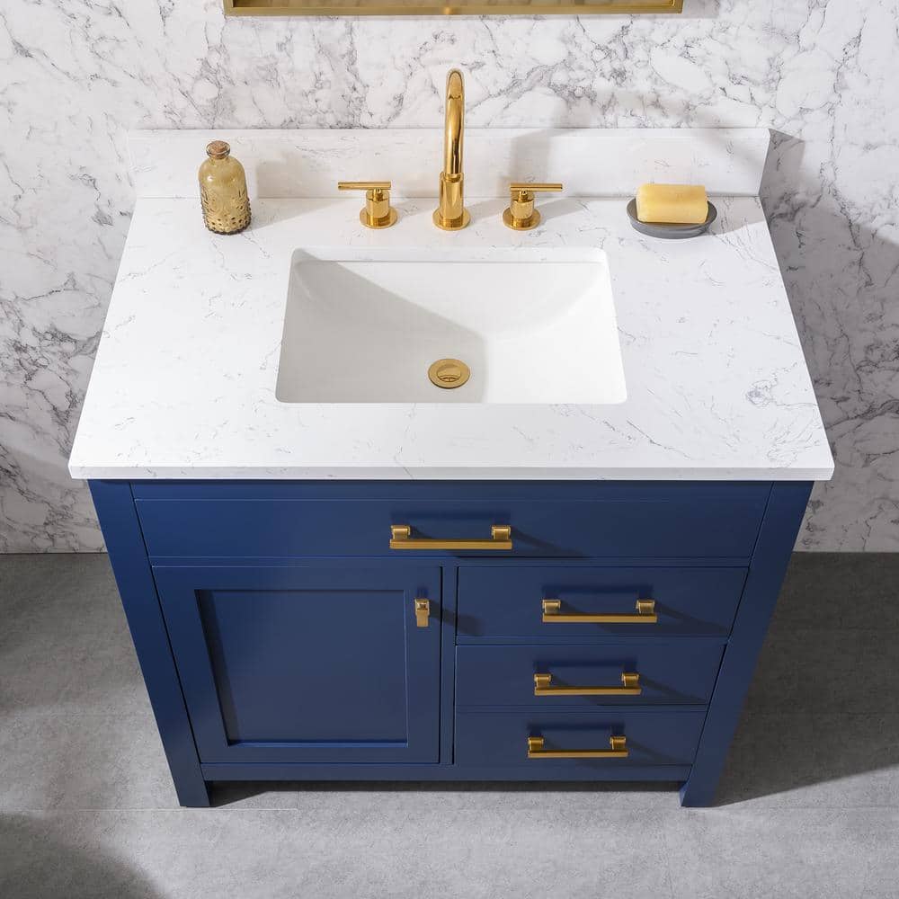 Jasper Navy Blue 36'' Freestanding Single Vanity with Carrara White Top