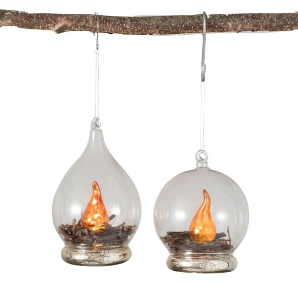 SULLIVANS 6.25 in. and 5 in. Lighted Campfire Ornament - Set of 2, Multicolored Christmas Ornaments