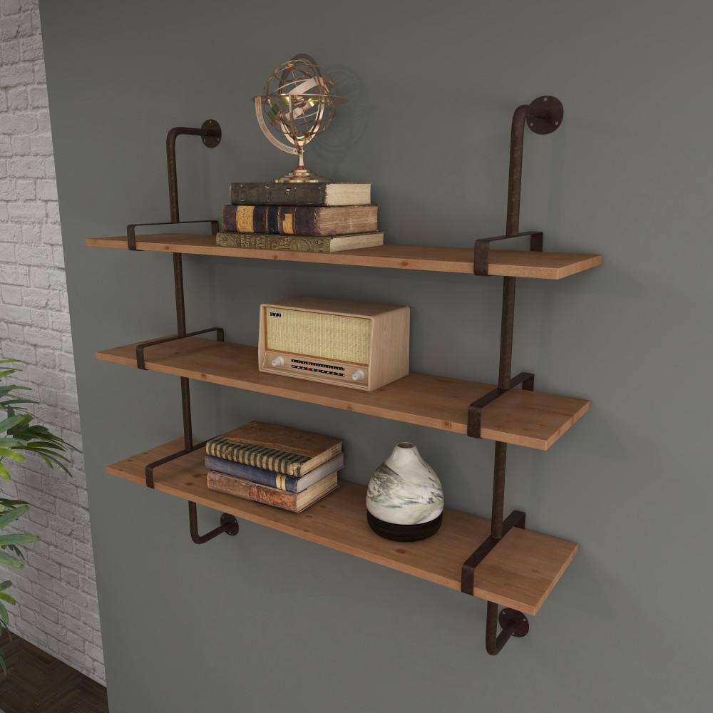 Elegant 38'' Brown Wood Floating Wall Shelf with Five Sections