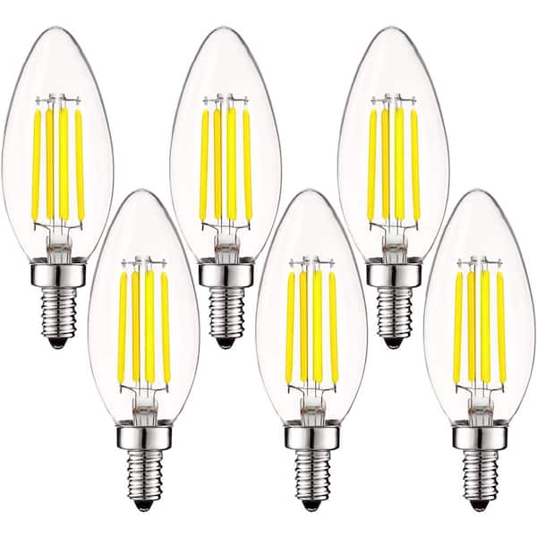 LUXRITE 60-Watt Equivalent B10 Dimmable LED Light Bulbs Clear Glass Filament 5000K Bright White (6-Pack)