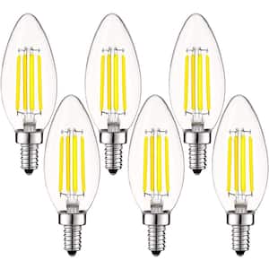 60-Watt Equivalent B10 Dimmable LED Light Bulbs Clear Glass Filament 5000K Bright White (6-Pack)