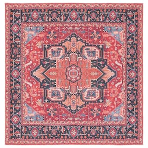 Serapi Red/Blue 7 ft. x 7 ft. Machine Washable Bohemian Floral Square Area Rug