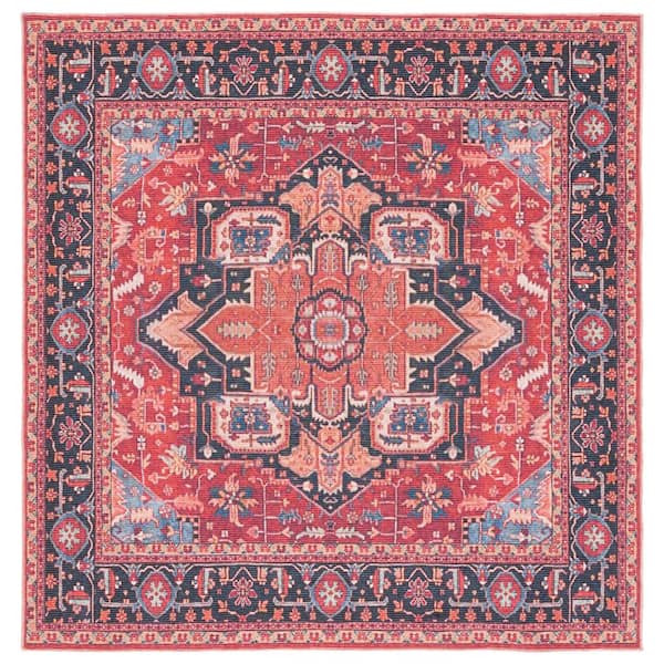 Serapi Red/Blue 7 ft. x 7 ft. Machine Washable Bohemian Floral Square Area Rug