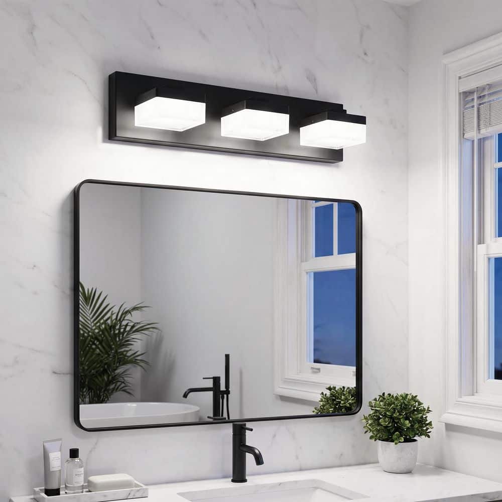 Modern Black LED Vanity Light – 21-Inch, 6000K Cool White, Double Spiral Design, Horizontal/Vertical Mount, Over-Mirror Lighting