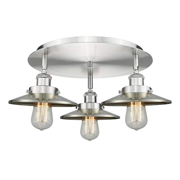 Innovations Ballston Urban 19.75 in. 3-Light Satin Nickel Traditional Flush Mount with Brushed Satin Nickel Shade