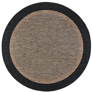 Eco Solid Border Gold 8 ft. Round Indoor/Outdoor Area Rug