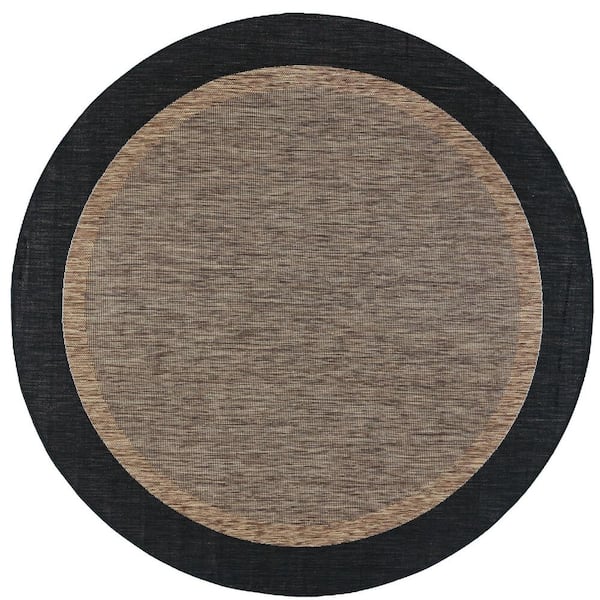 Tayse Rugs Eco Solid Border Gold 8 ft. Round Indoor/Outdoor Area Rug