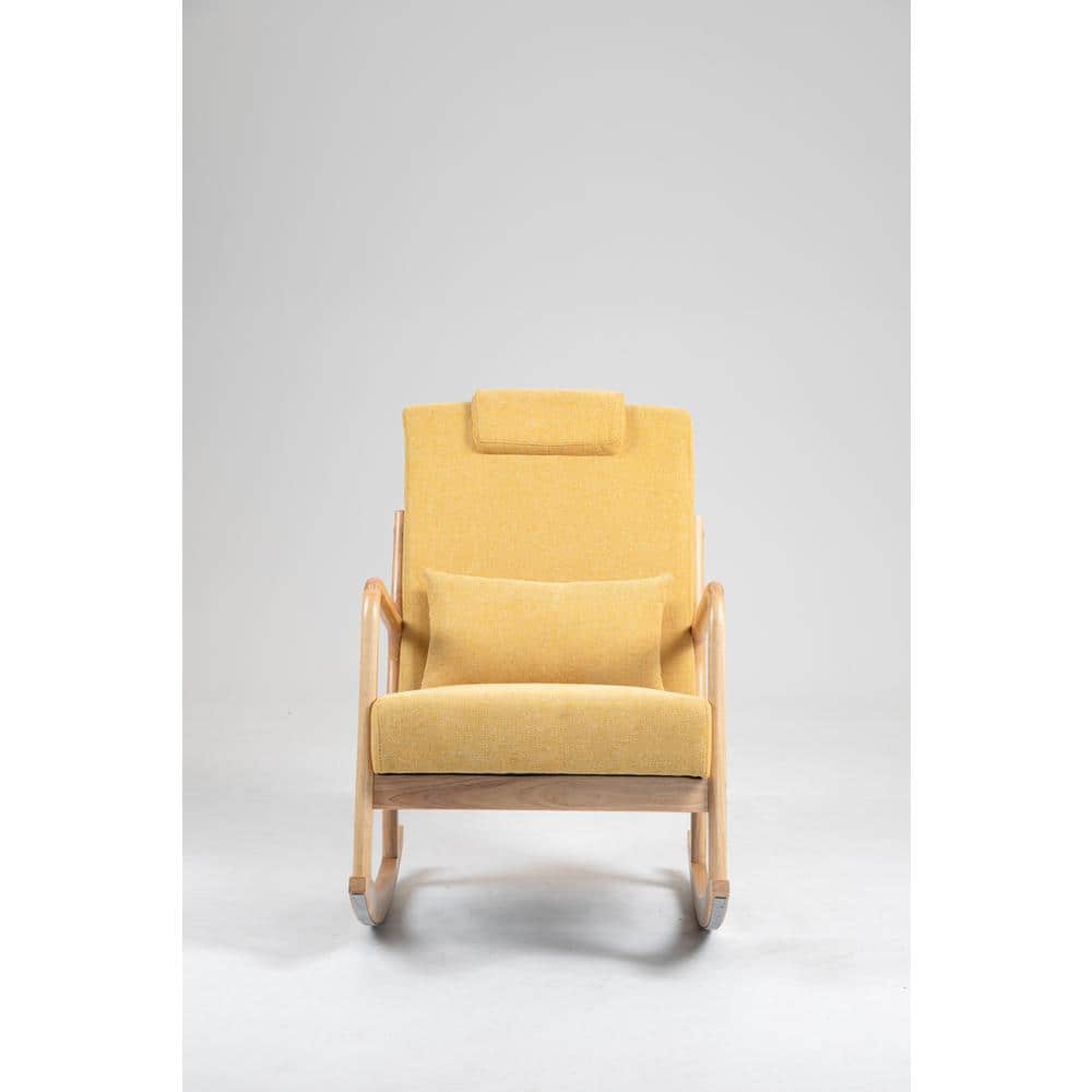 Natural Wood Outdoor Rocking Chair with Yellow Cushions, High Backrest Glider Chairs, Lumbar Pillow for Living Room price history on PriceWatchPro
