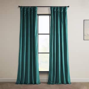 Deep Sea Teal Velvet Rod Pocket Room Darkening Curtain - 50 in. W x 84 in. L Single Panel Window Velvet Curtain