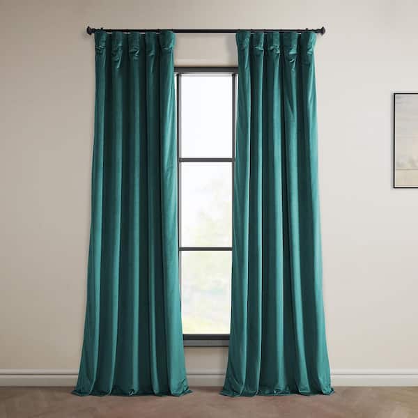Exclusive Fabrics & Furnishings Deep Sea Teal Velvet Rod Pocket Room Darkening Curtain - 50 in. W x 84 in. L Single Panel Window Velvet Curtain