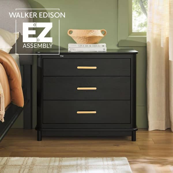 Walker Edison Furniture Company Contemporary Black 3-Drawer 30.25 in. W Solid Wood Nightstand with Curved Edge