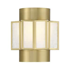 Gideon 10 in. W x 11 in. H 2-Light Warm Brass Wall Sconce with Capiz Shell Metal Shade
