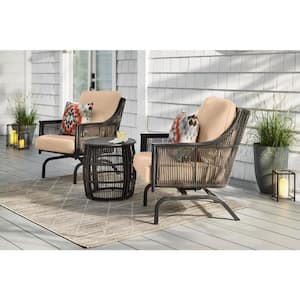 Bayhurst Black Wicker Outdoor Patio Rocking Lounge Chair with Sunbrella Beige Tan Cushions (2-Pack)