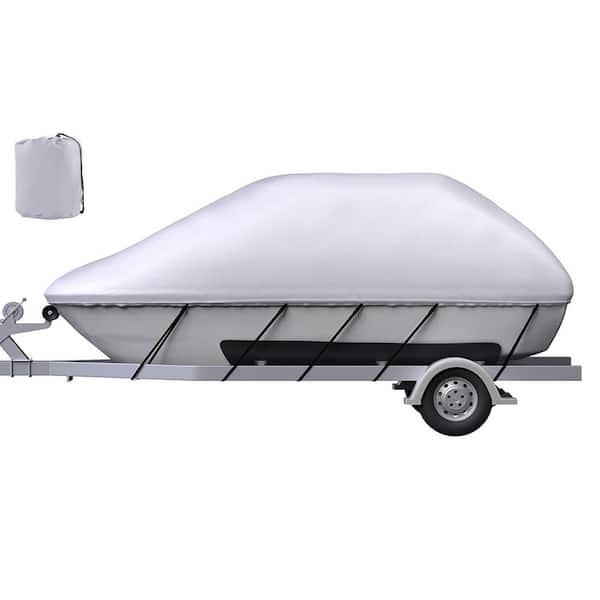 SKYSHALO Waterproof Boat Cover, 20-22 ft. Trailerable Boat Cover, Beam Width Up to 106 in. V Hull Cover Heavy Duty 210D Polyester