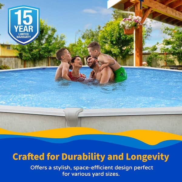 Blue Wave - Martinique 24 ft. Round x 52 in. Deep Metal Wall Above Ground Pool Package with 7 in. Top Rail