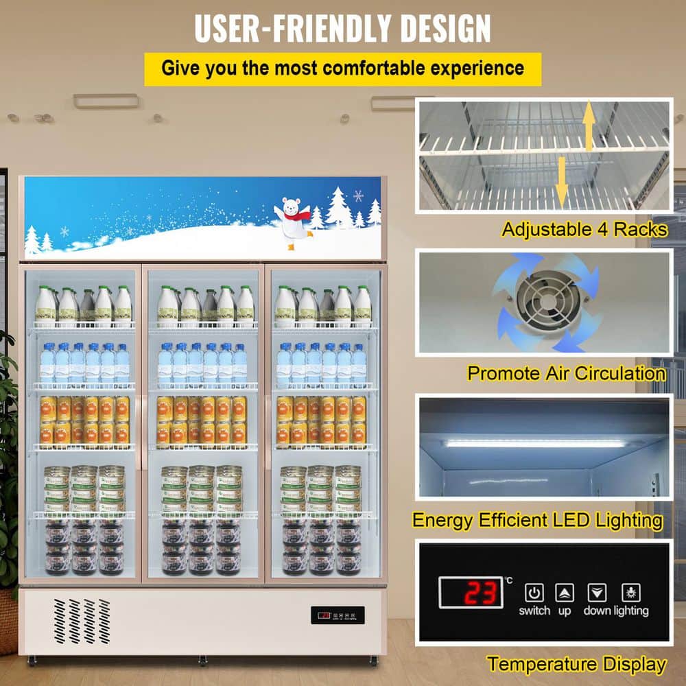 Silver Triple-Swing Glass Door Commercial Display Refrigerator