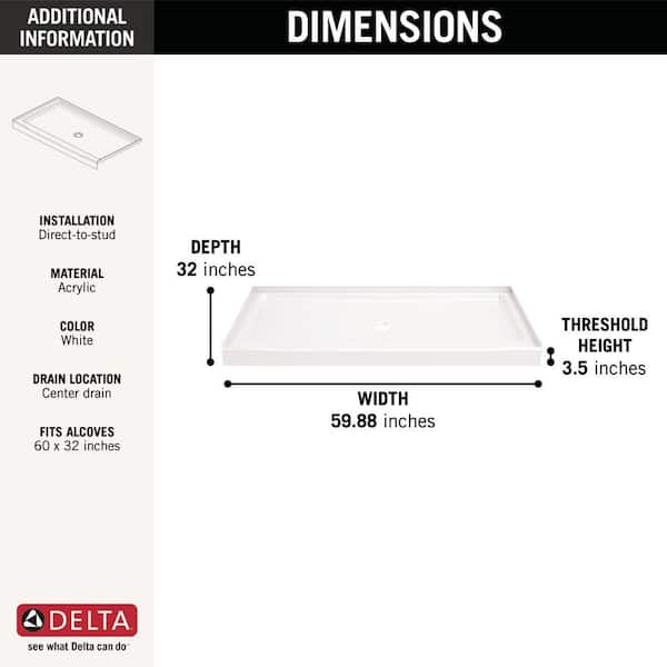 Delta Classic 500 60 in. L x 32 in. W Alcove Shower Pan Base with