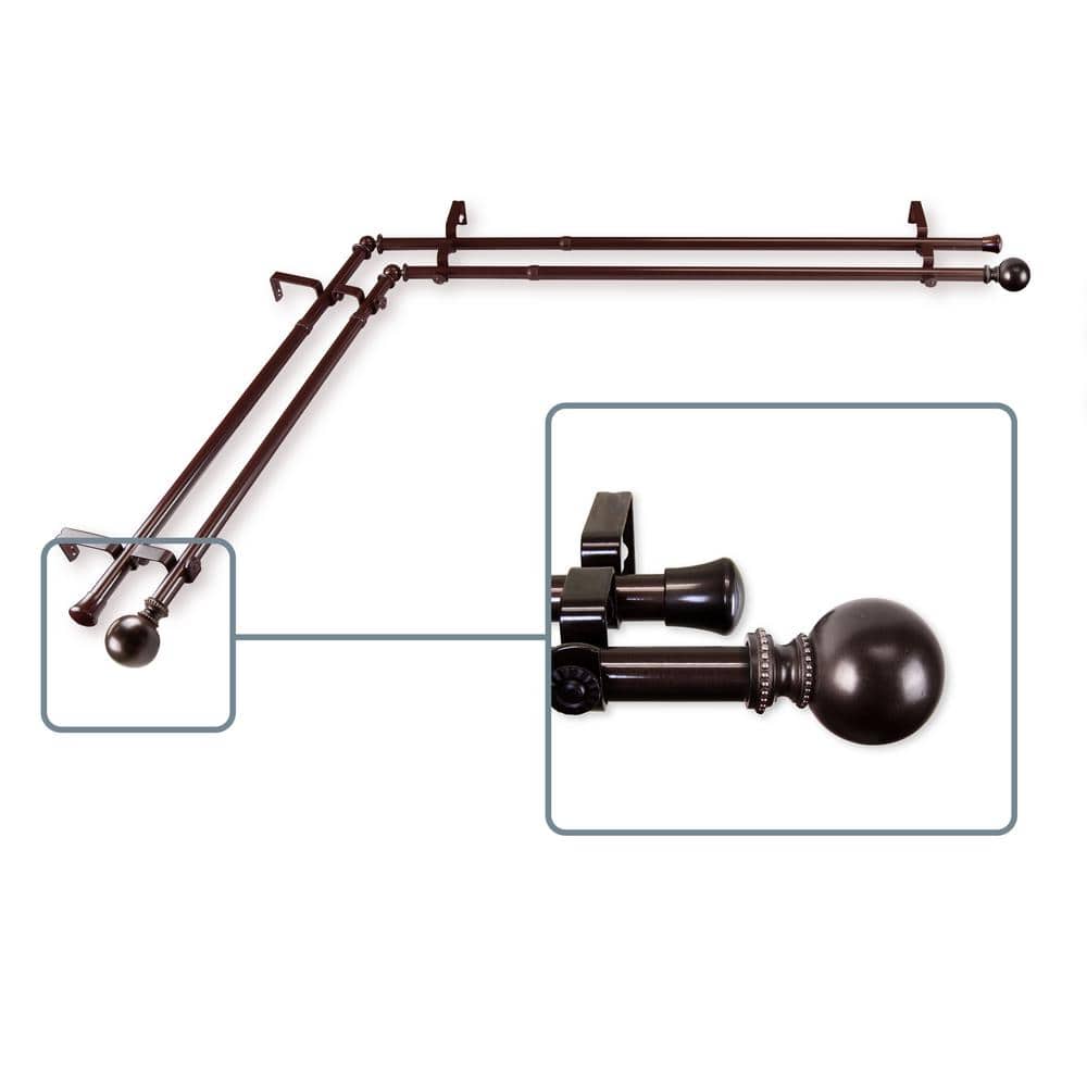 66 in. to 120 in. Adjustable 13/16 in. Corner Window Double Curtain Rod in 