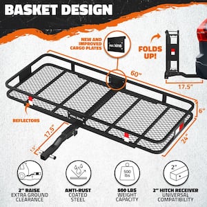 500 lbs. Capacity XL Hitch Mount Cargo Carrier Set w/Folding Shank and 2 in. Raise Includes Cargo Bag Net Straps Locks