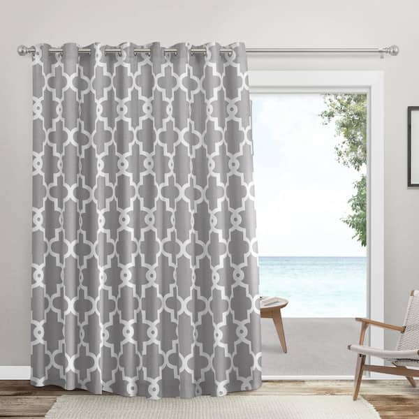 EXCLUSIVE HOME Ironwork Patio Silver Ogee Woven Room Darkening Grommet Top Curtain, 108 in. W x 84 in. L