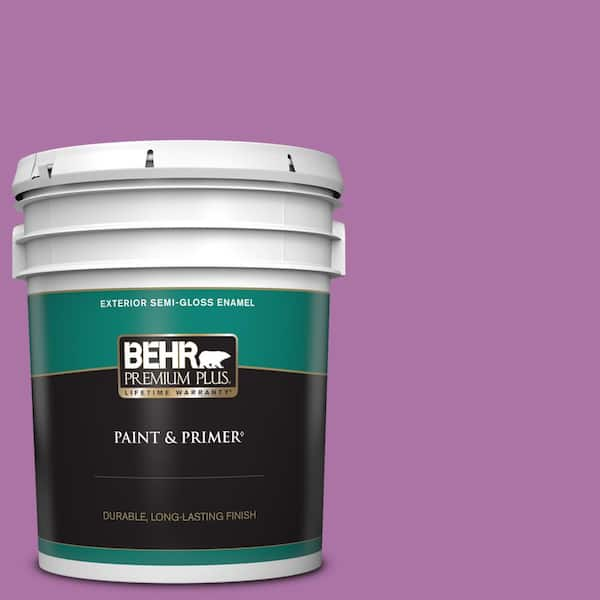 BEHR PREMIUM PLUS 5 gal. #670B-6 Orchid Kiss Semi-Gloss Enamel Exterior Paint & Primer