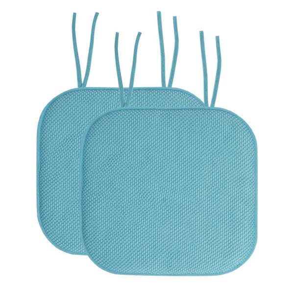 Sweet Home Collection Honeycomb Memory Foam Square 16 in. x 16 in. Non-Slip Back Chair Cushion with Ties, Teal (2-Pack)