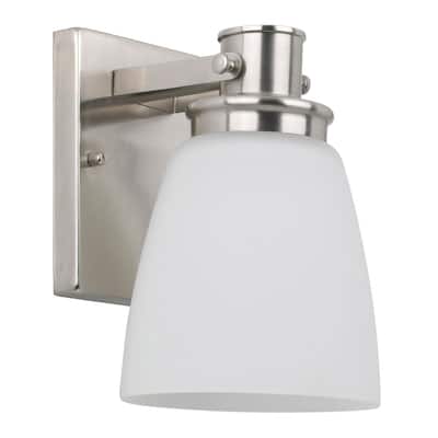 Renley 6 in. 1-Light Satin Nickel Wall Sconce with Frosted Glass Shade