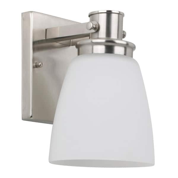 Renley 6 in. 1-Light Satin Nickel Wall Sconce with Frosted Glass Shade