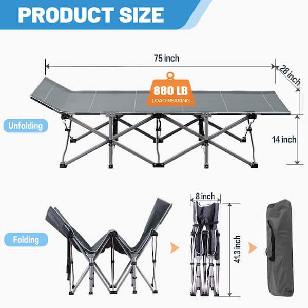 XL Folding Bed Cot with 3.3 in. 2-Sided Mattress 75 in. x 28 in. Folding Sleeping Cot Guest Bed with Carry Bag