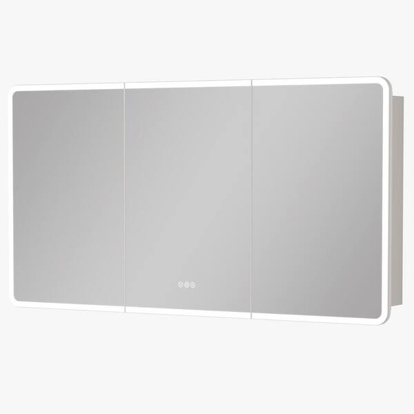 Aura 60 in. W x 32 in. H Rectangular Aluminum Medicine Cabinet with Mirror, Triple Door, Wall/Recessed, 3-Button Memory