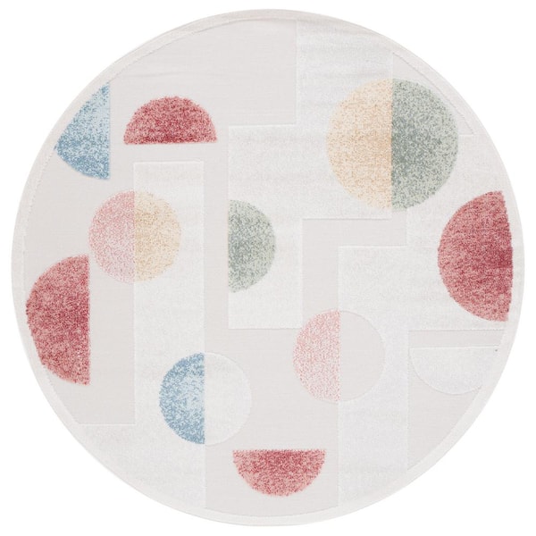 SAFAVIEH Sarasota Gray/Pink 7 ft. x 7 ft. Geometric Round Area Rug